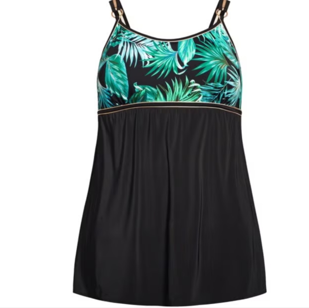 Avenue Empire Tropical Print Black Women's Swim dress Size 26